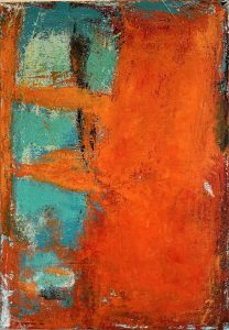 orange painting, turquoise painting, Flavia Birsan, textured painting, weathered look, abstract painting, abstract work, commissioned painting